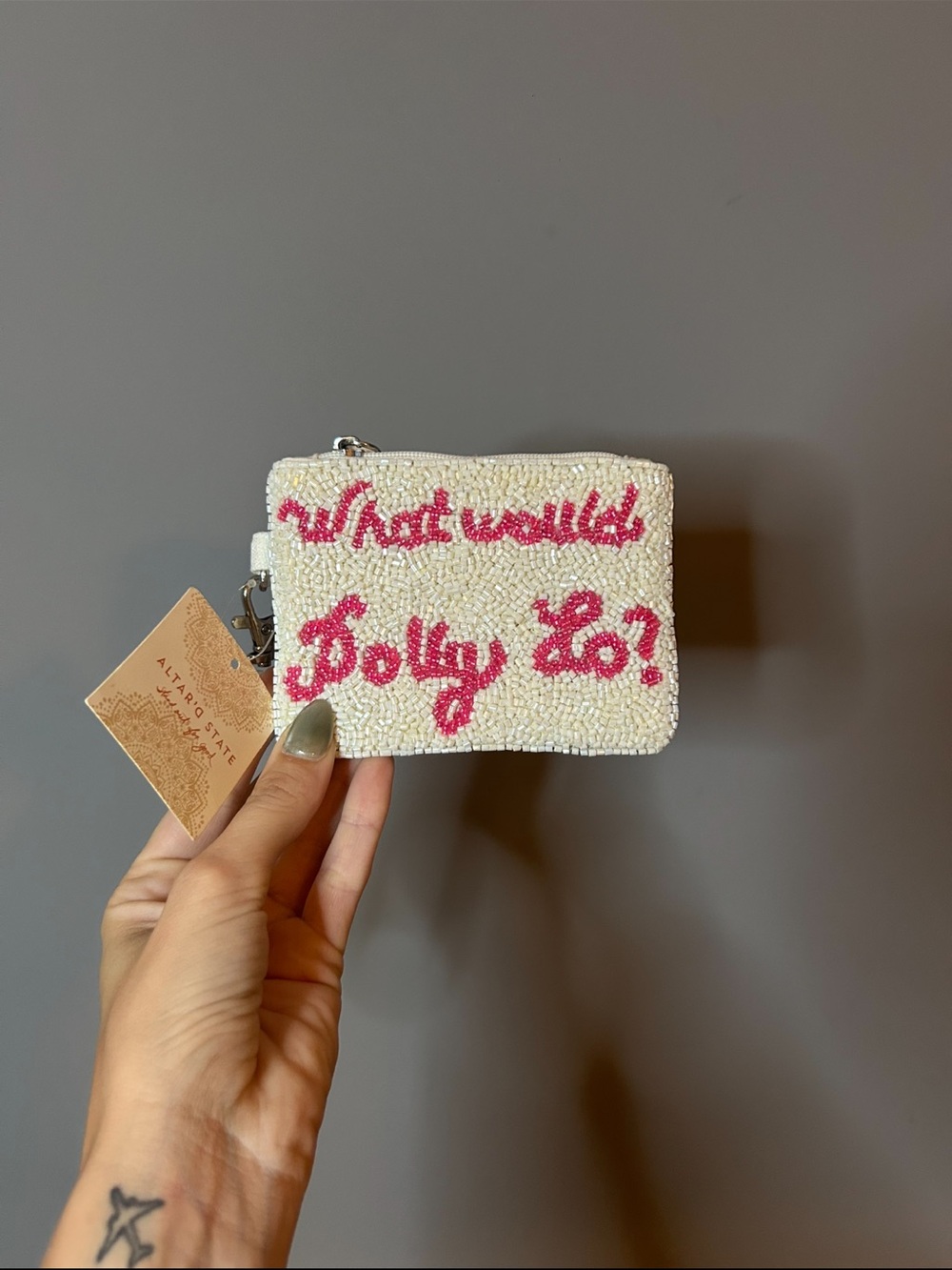Altar'd State White Beaded Card holder/wristlet
